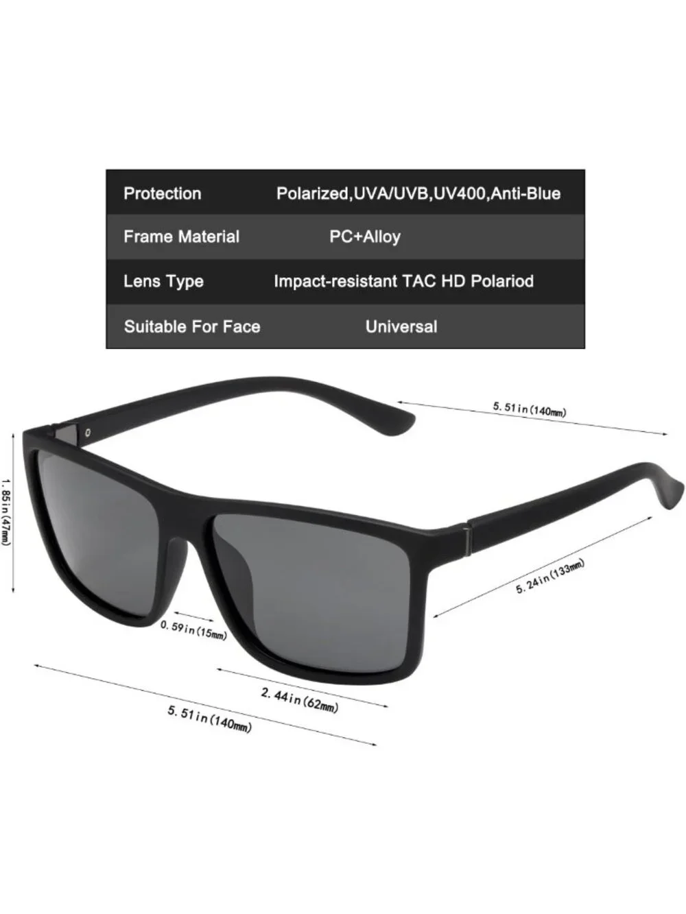 Men's Polarized Square Frame Sports Sunglasses - UV Protection & Stylish Design
